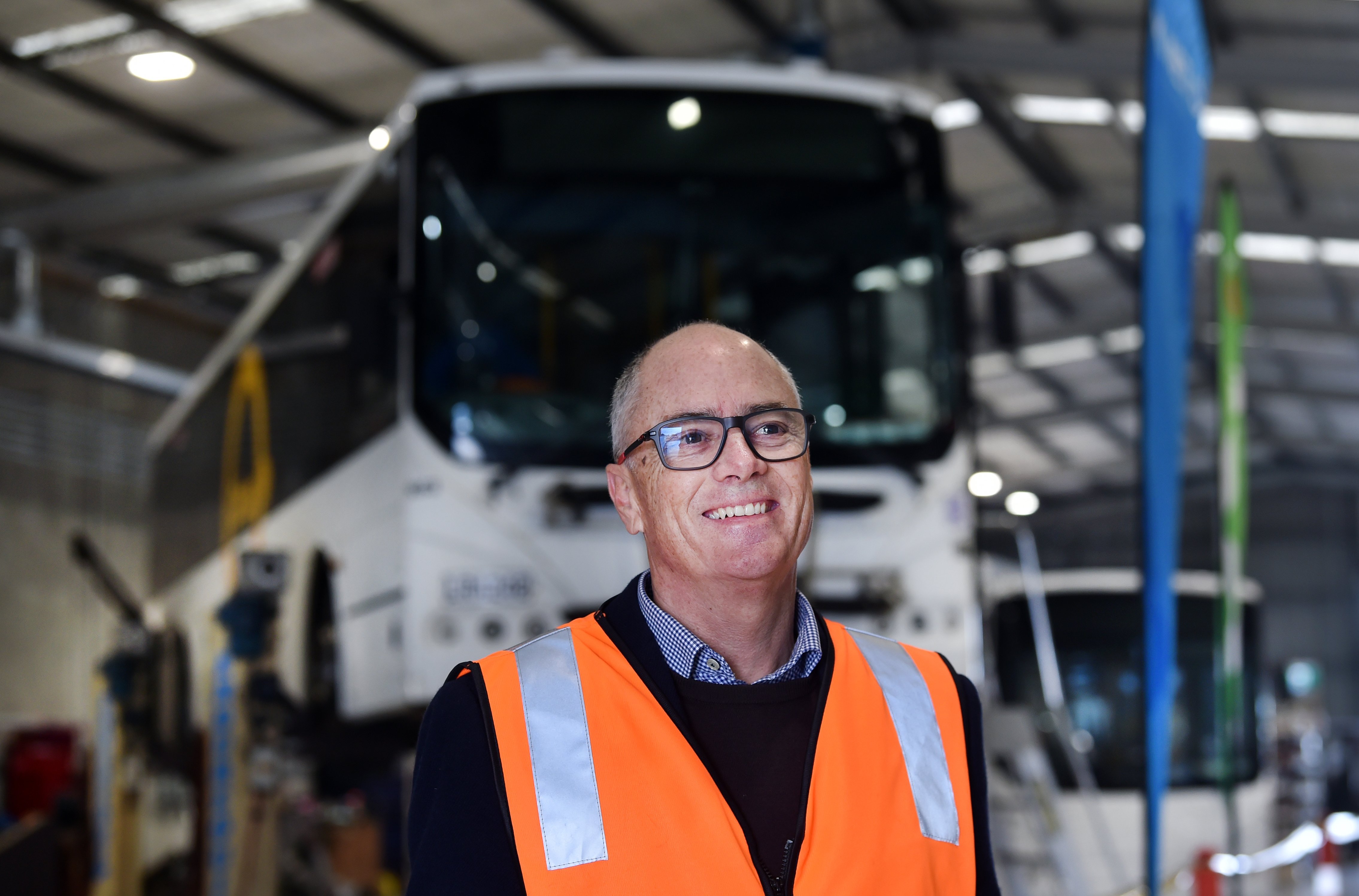 Kinetic New Zealand managing director Calum Haslop shows off the new Go Bus Dunedin depot, in...