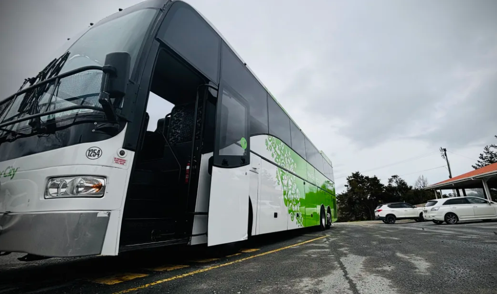 An Intercity bus  at the Kaiwaka bus stop on Monday. Photo: RNZ 