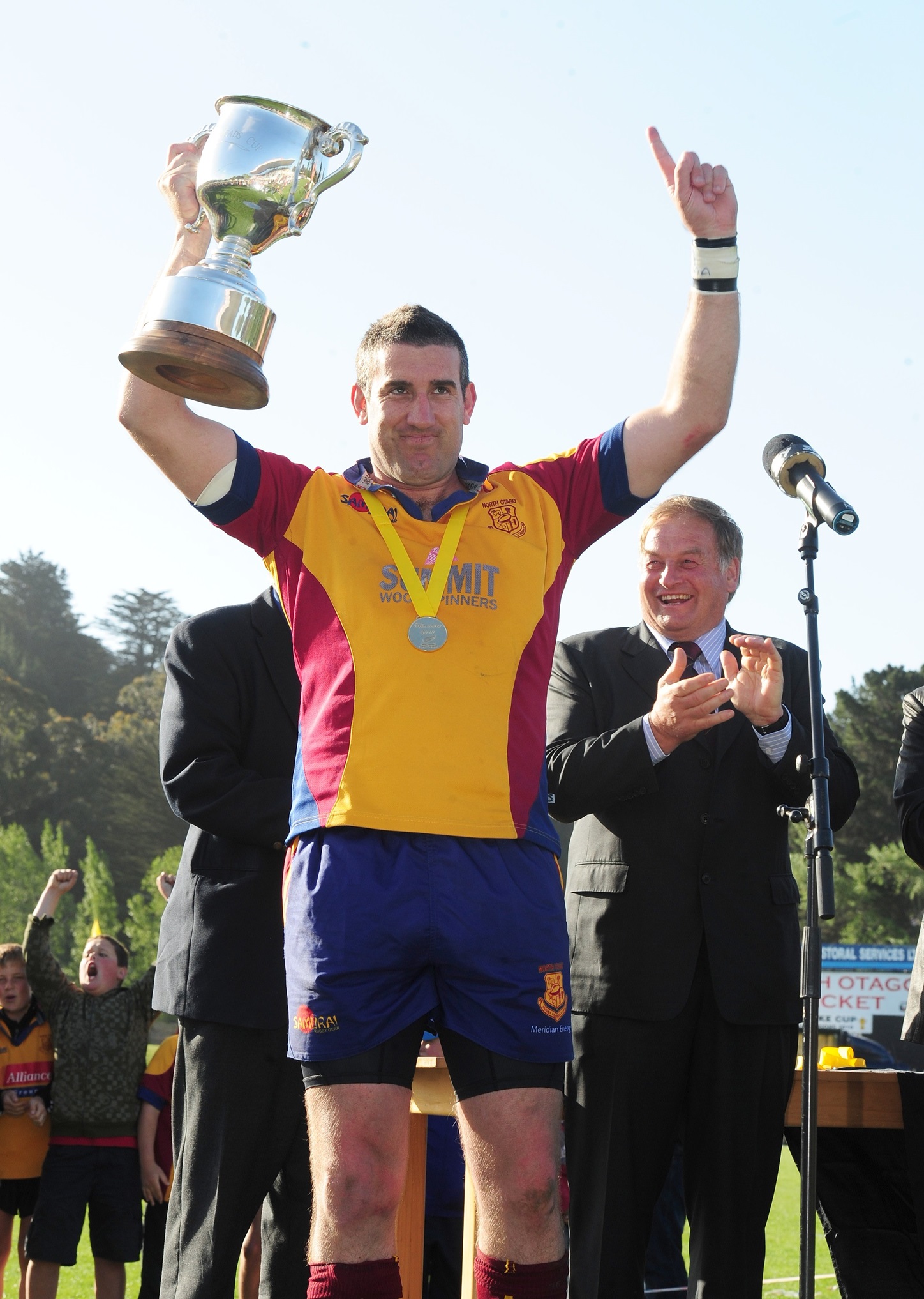 Herden hoists the Meads Cup as North Otago captain in 2010. Photo: ODT files
