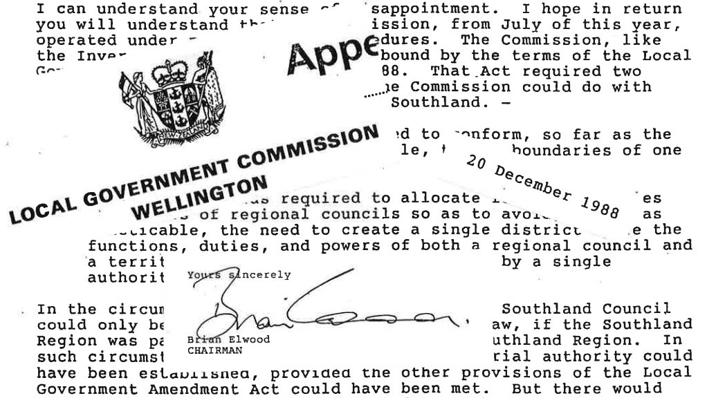 A letter from the Local Government Commission chairman in 1988. Photo: LDR
