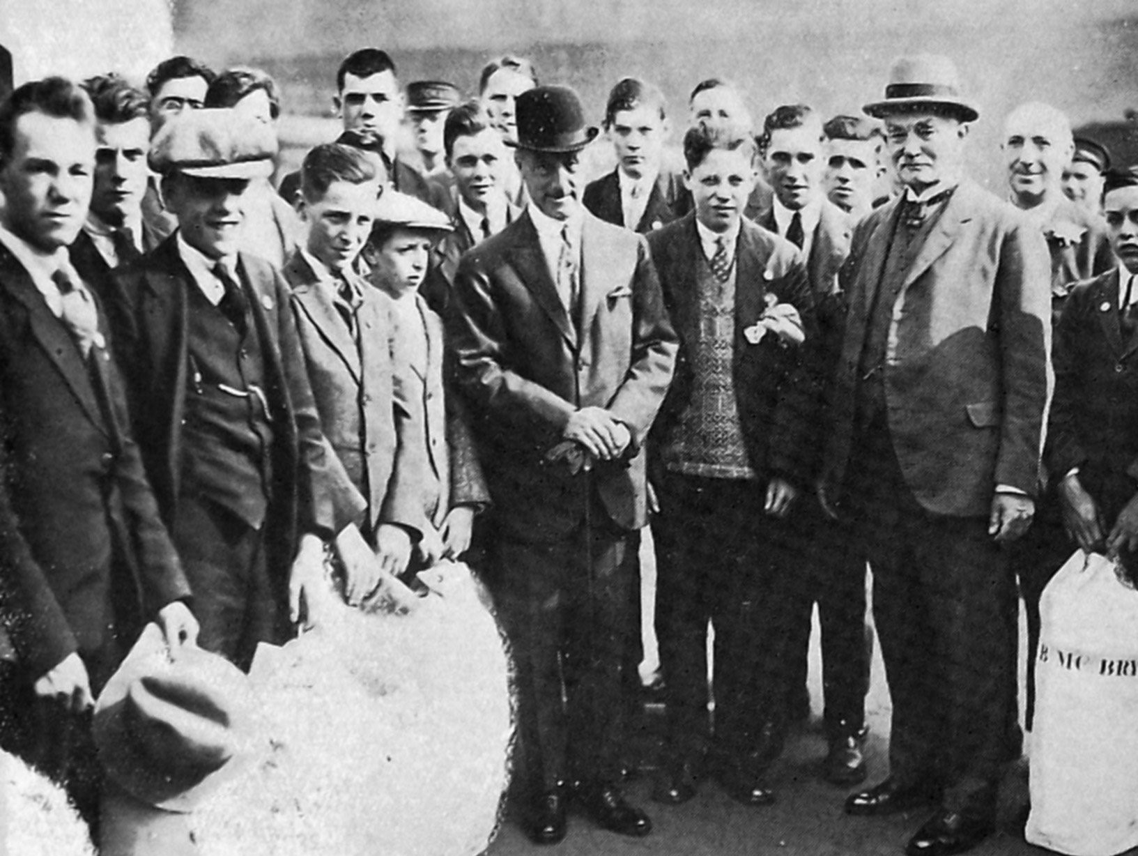 Young British men, sons of sailors killed or incapacitated during World War 1, leave Waterloo...