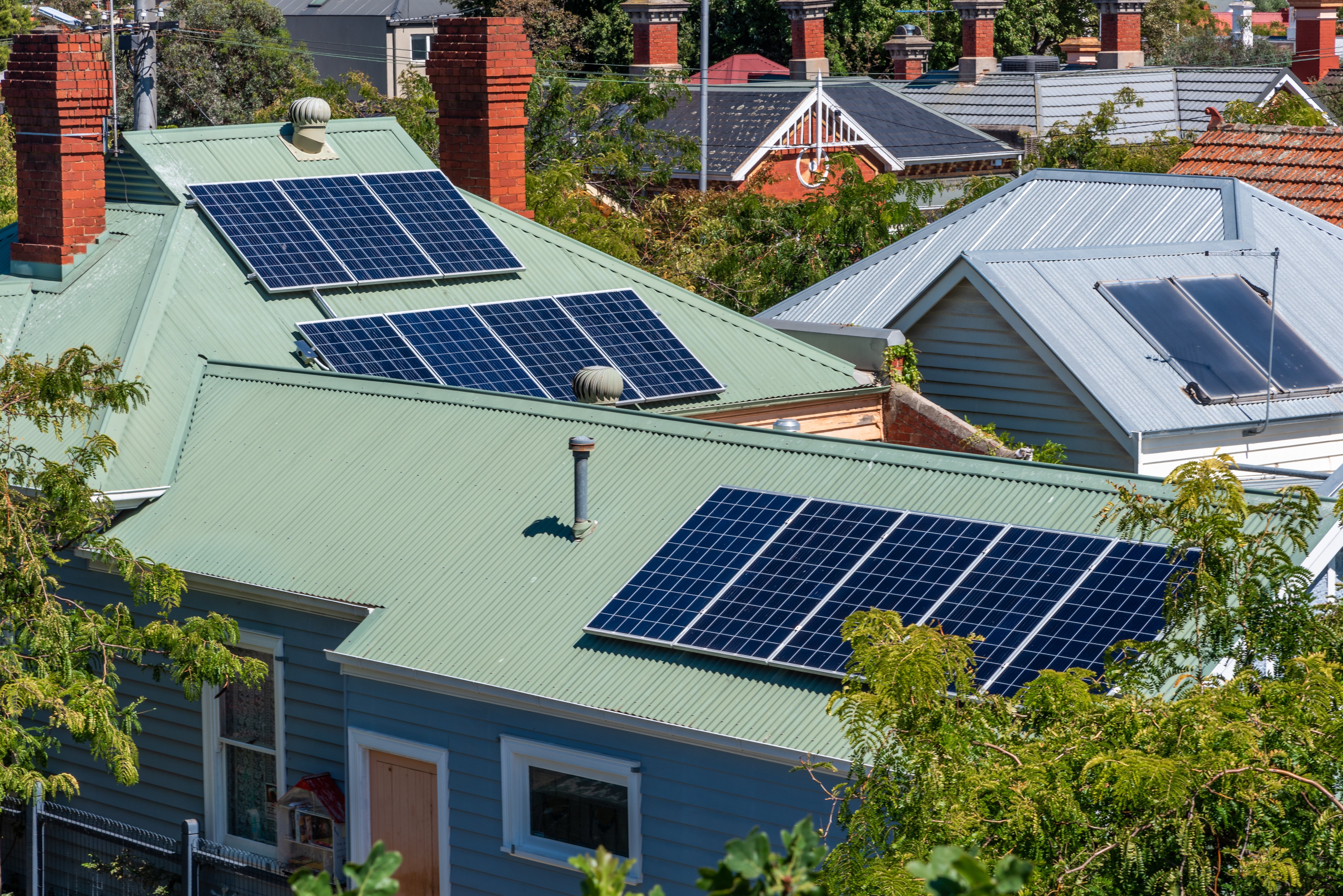Solar panels on suburban house roofs in Melbourne, Australia. PHOTO: GETTY IMAGES