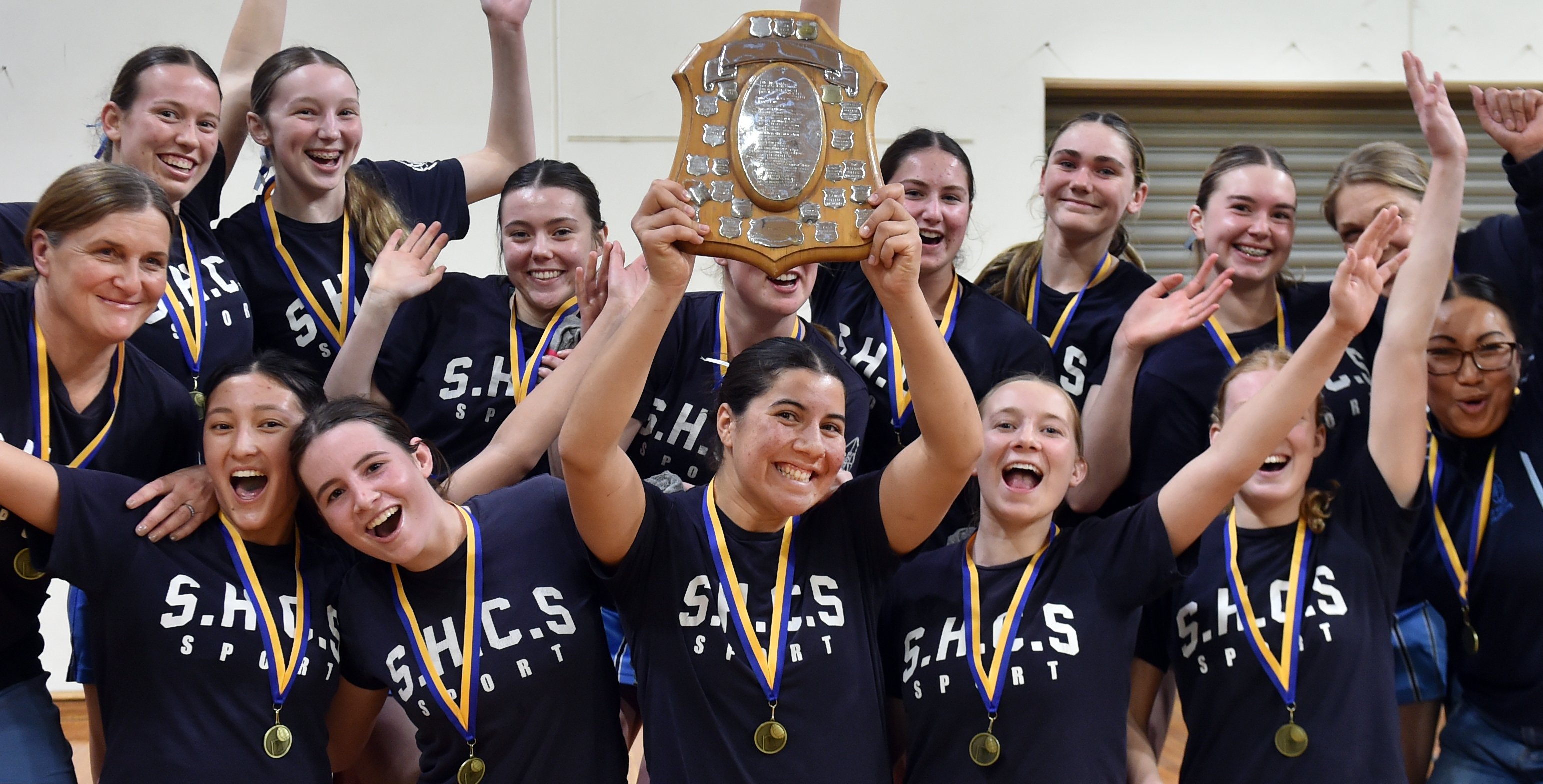 St Hilda’s Collegiate celebrate winning the South Island secondary schools title at the Edgar...