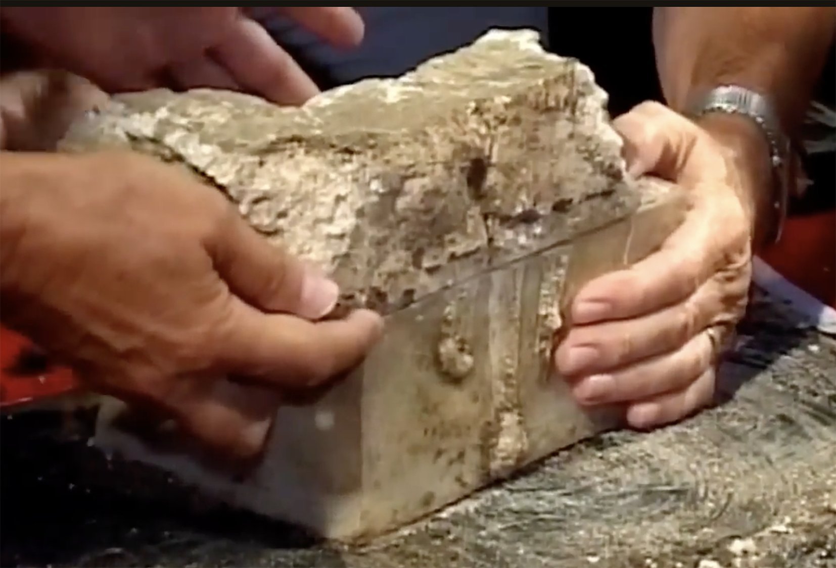 This small marble box  contained six human bones that might be those of John the Baptist. IMAGE:...