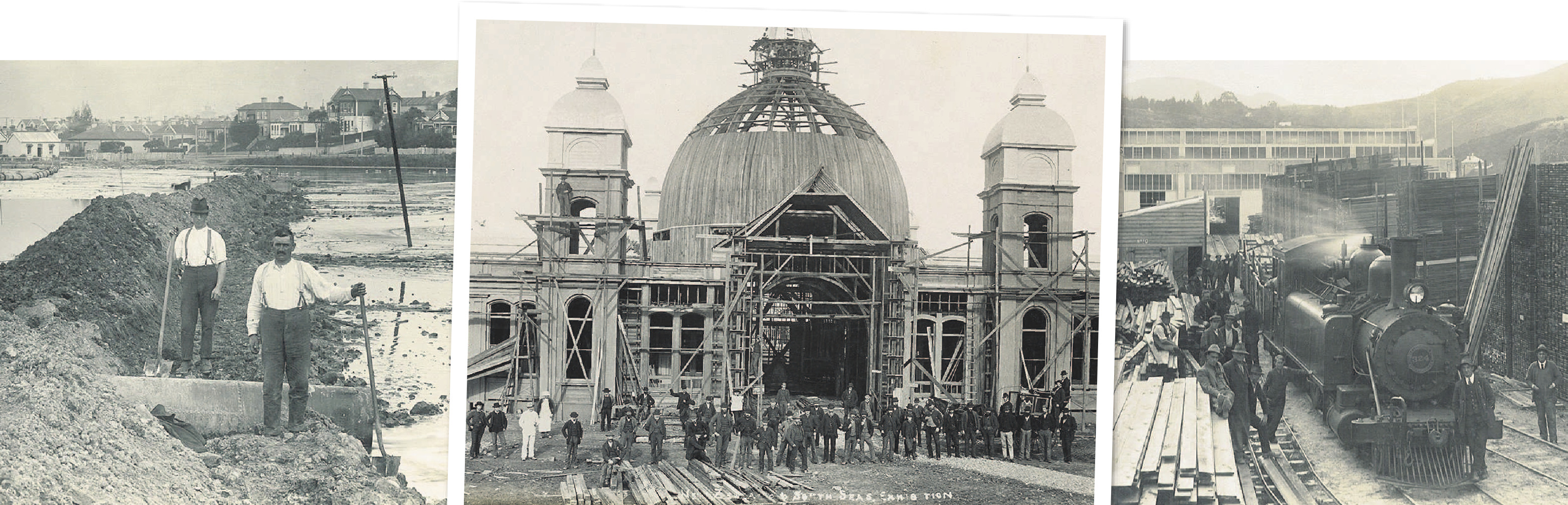 Construction for the 1889-90 New Zealand and South Seas Exhibition; Early work to drain Pelichet...
