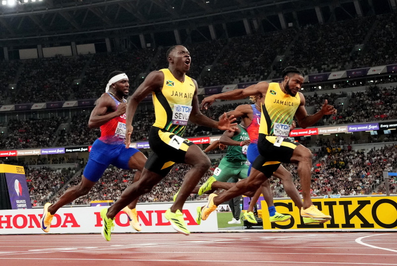 Oblique Seville leads Jamaican compatriot Kishane Thompson and US duo Noah Lyles and Kenny...
