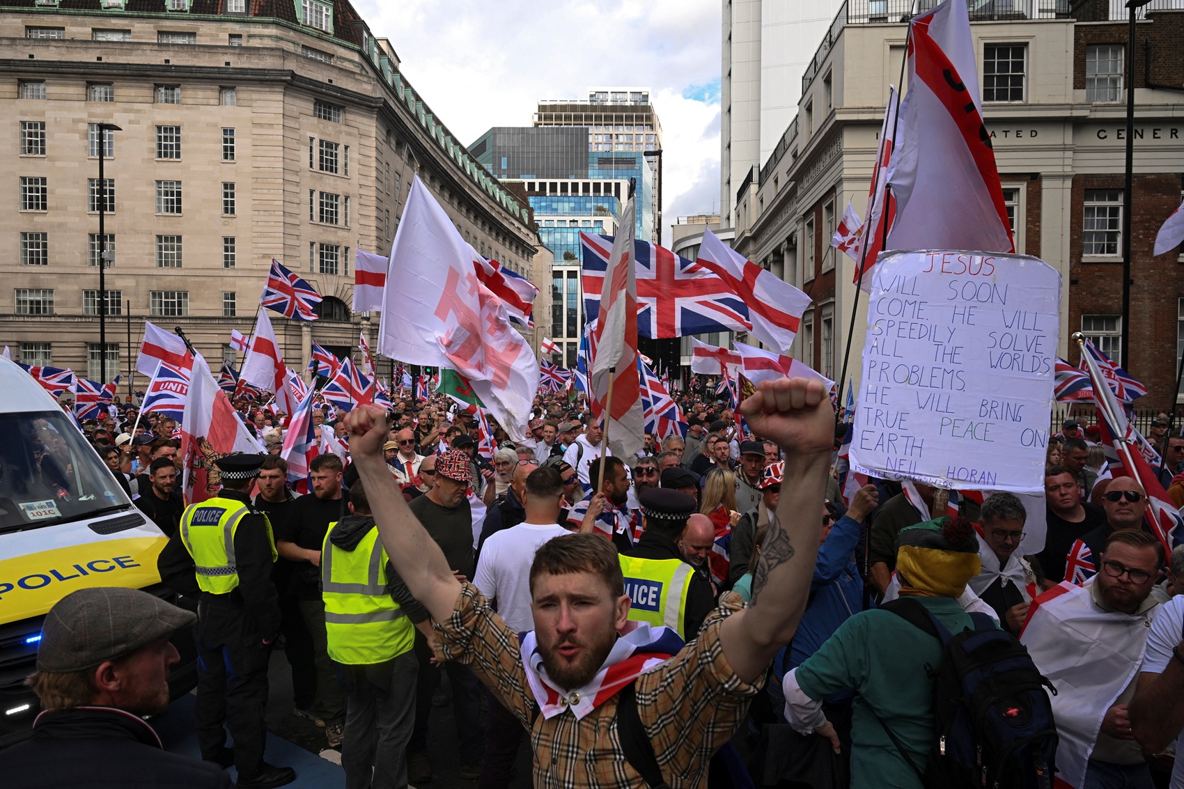 Protesters gather for the anti-immigration rally in London. Photo: Reuters