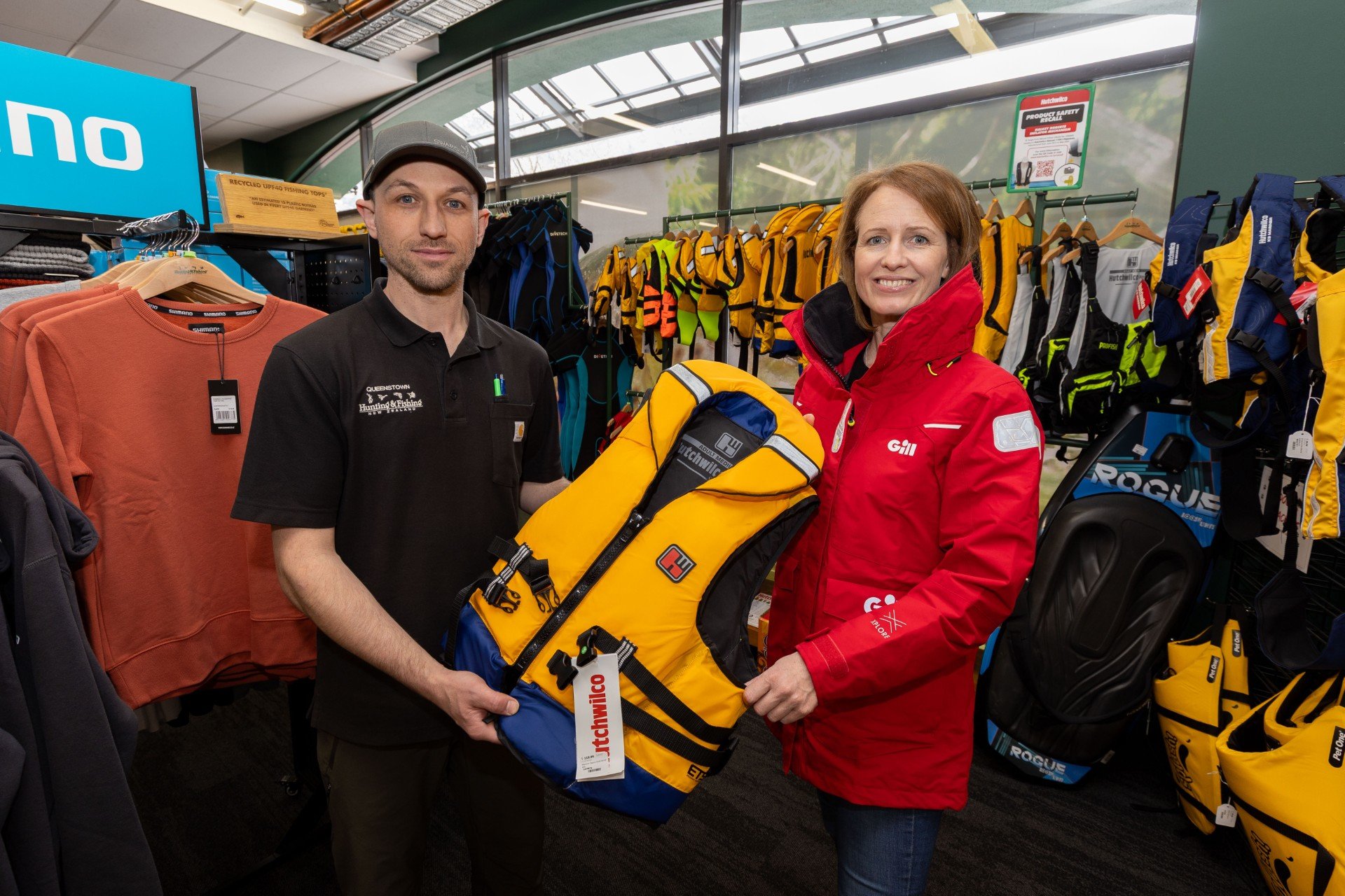 Local Hunting & Fishing’s Marty Fraser and Coastguard Queenstown’s Sarah McGuinness check out a...