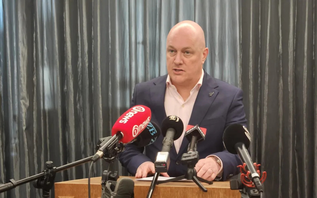 Prime Minister Christopher Luxon addresses media on New Zealand's position over Palestine. Photo:...