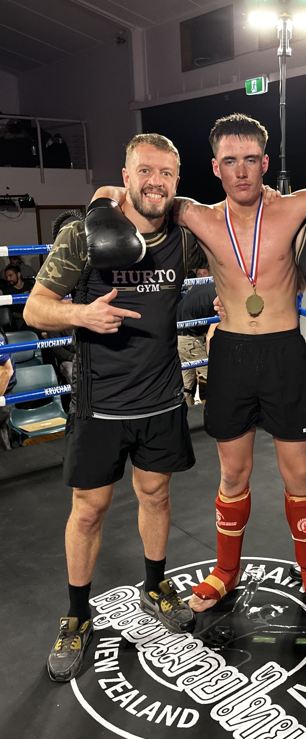 Hurto Gym owner Rob Horrock (left), with winning fighter Marcel Main. PHOTO: ODT FILES