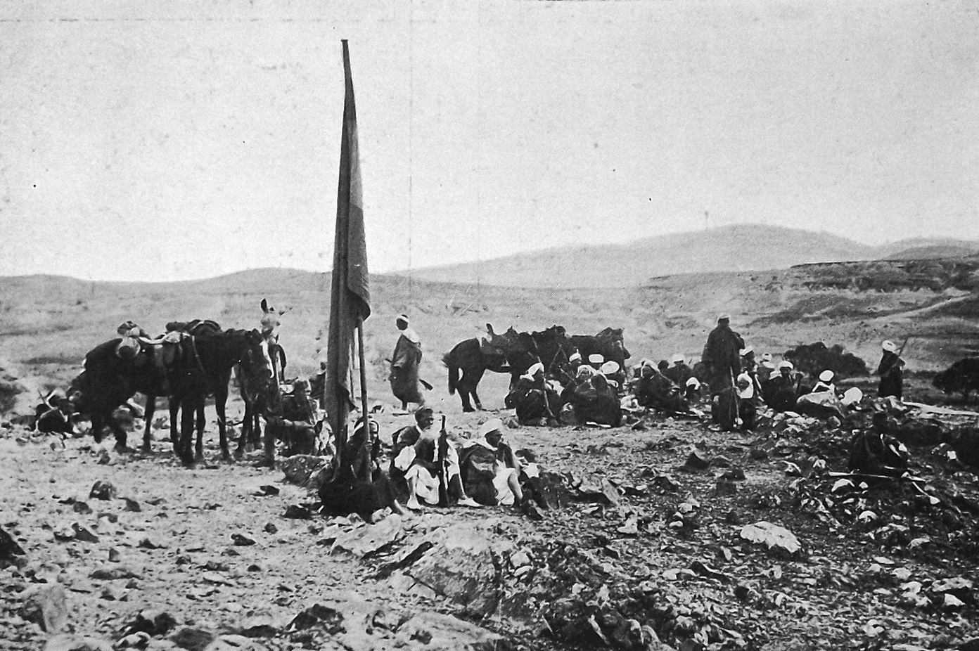 Spanish troops wait for orders to advance at Alhucemas (now called Al Hoceima), on the northern...