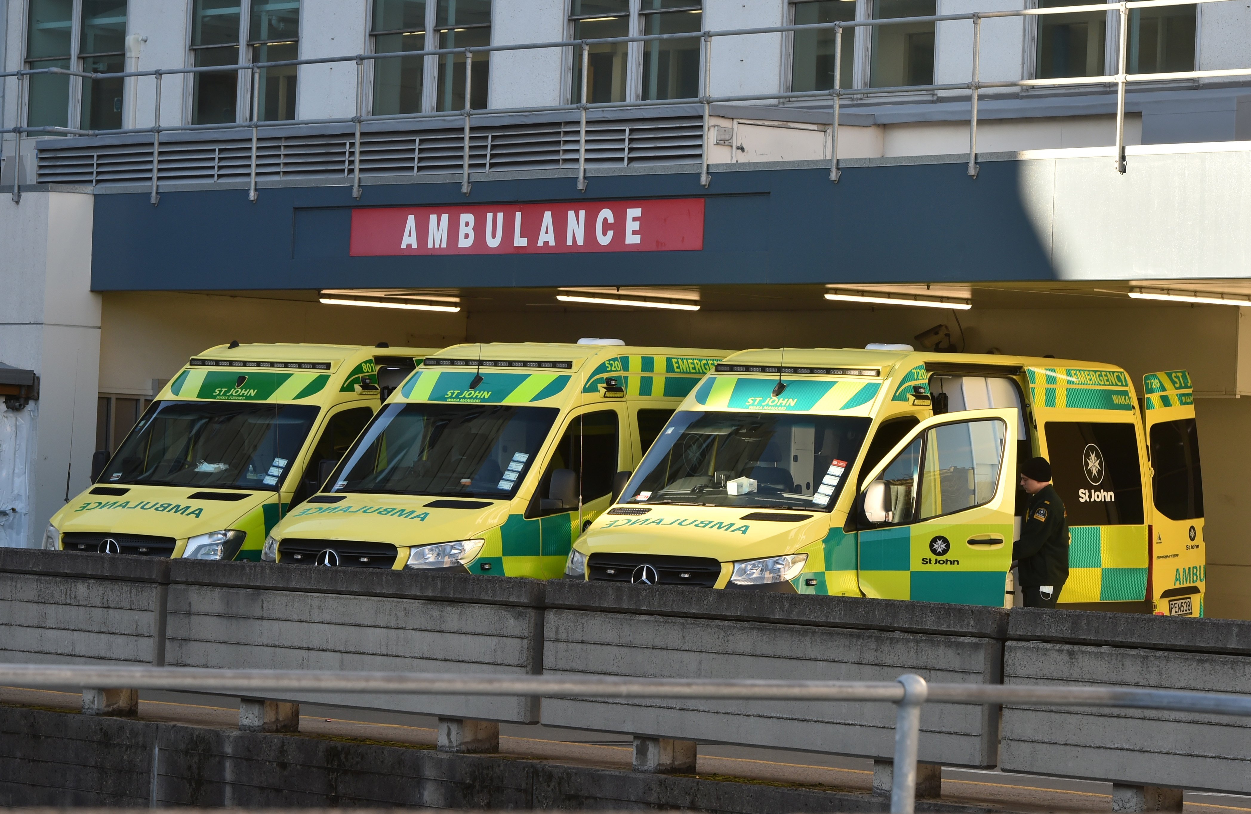 Three ambulances parked at A&E emergency department ED Dunedin Public Hospital. PHOTO: ODT FILES