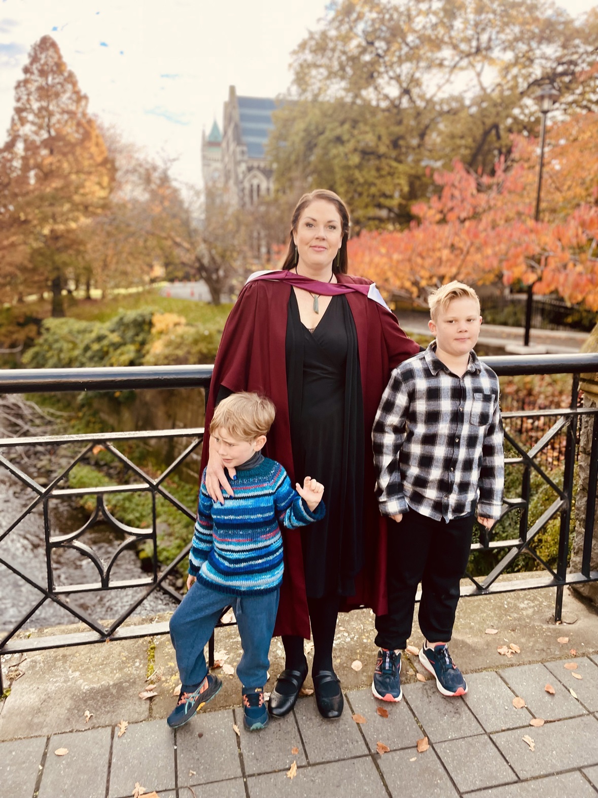 Leese, pictured in May, visits the city with her sons Sammy, 5, (left) and Matteo, 9, to graduate...