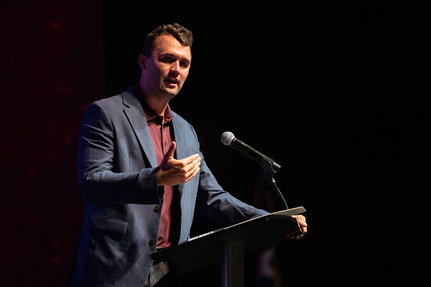 Charlie Kirk speaks at Texas A&M University as part of Turning Point USA's American Comeback Tour...