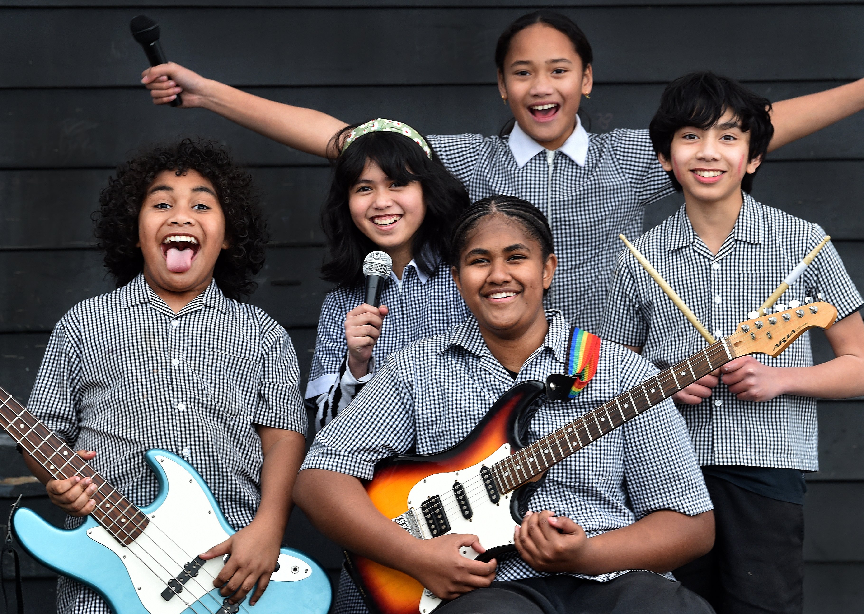 Bathgate Park School band Ōreo members (from left) Anthony Coriakula, 10, Faith Merquita, 12, Joy...