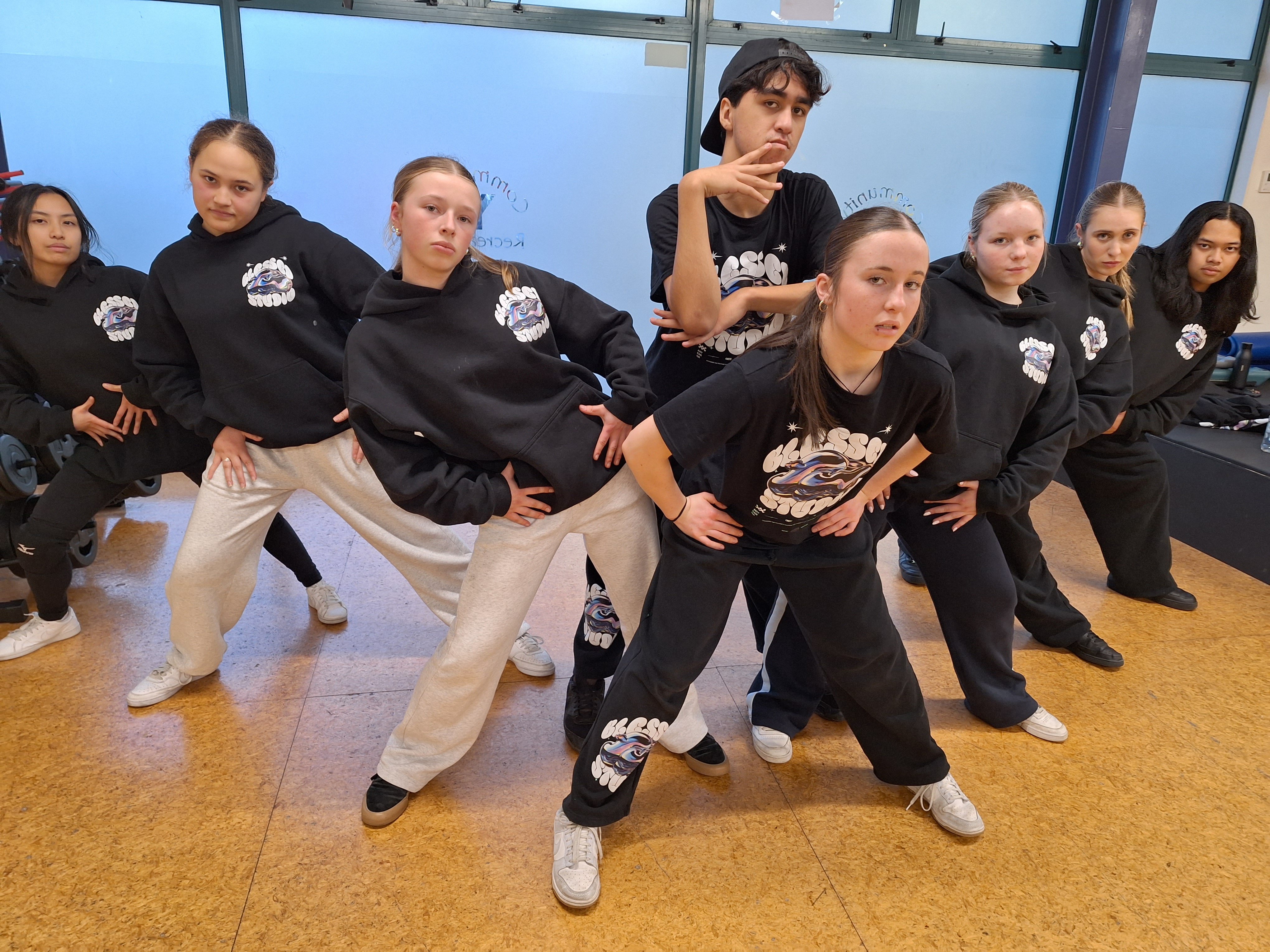 Perfecting their routine for the hip-hop dance championships in Australia are (from left) Kaye...