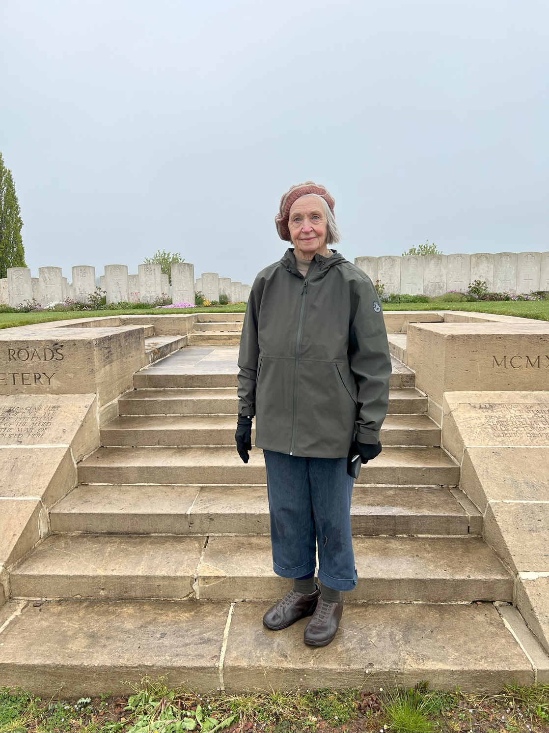 Kirsty Garner, 73, of Lawrence, visits her uncle Walter McIntyre’s grave in Le Quesnoy, France,...