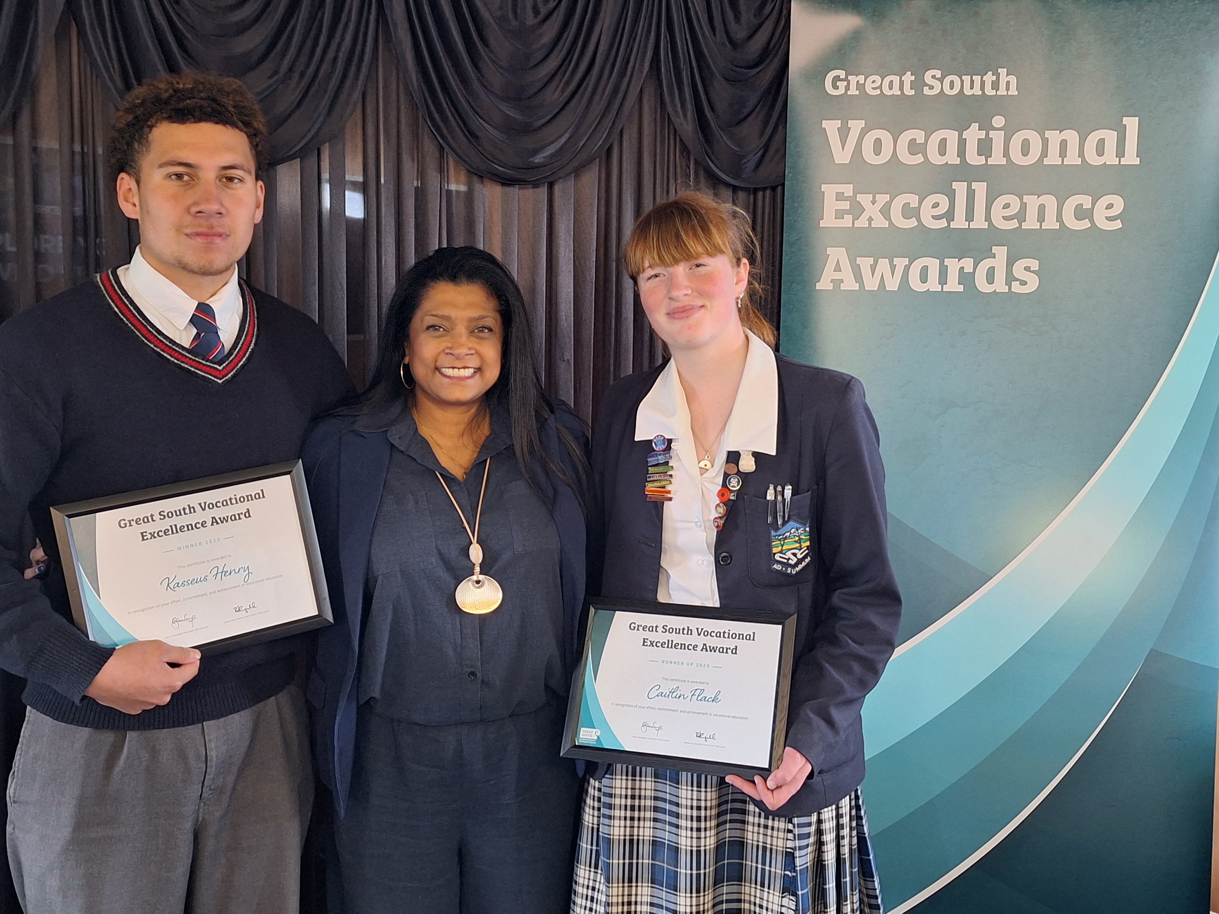 Great South Vocational Excellence Awards overall winner Kasseus Henry and runnerup Caitlyn Flack...