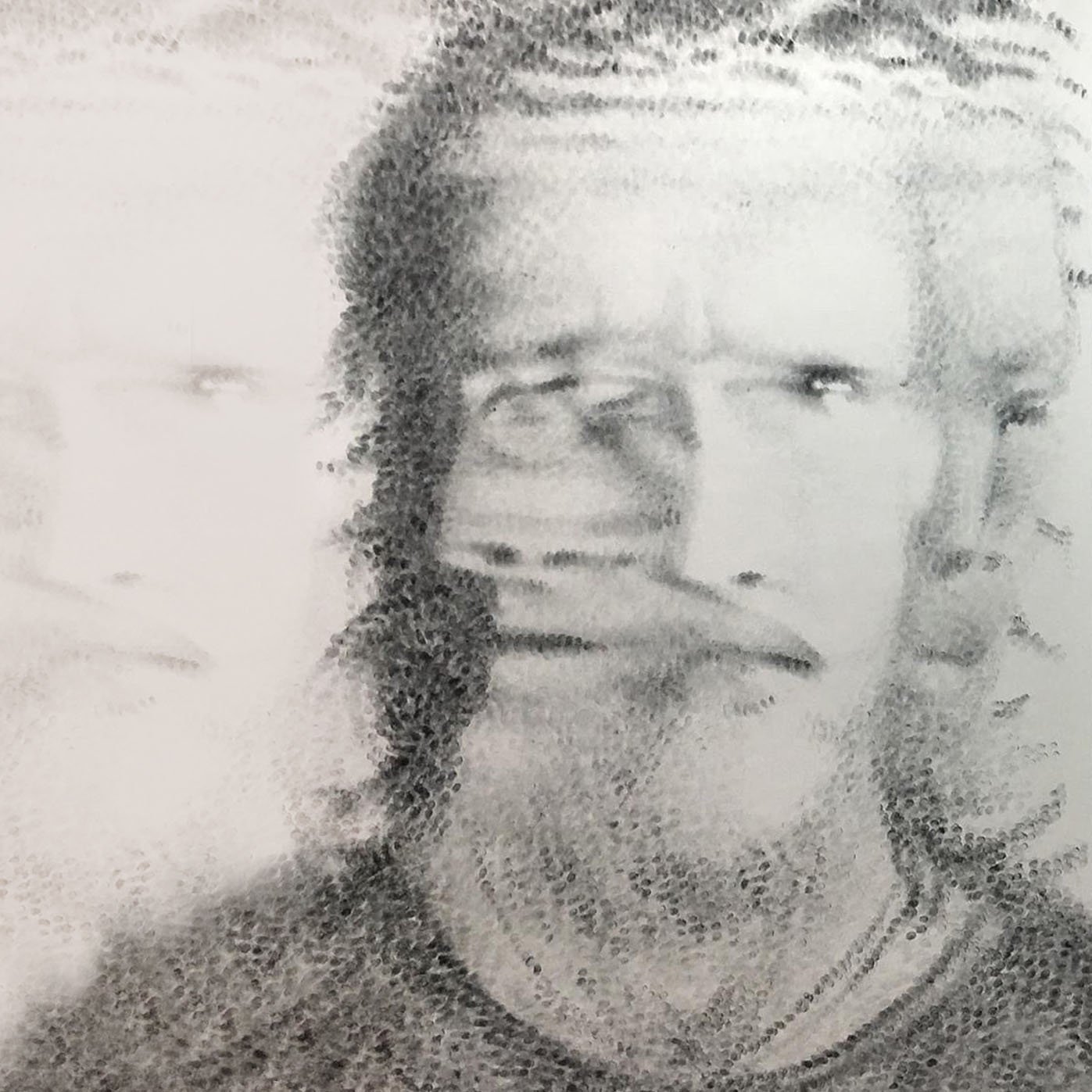 A self-portrait of Dunedin artist Tom Fox, created using ground-up chalk pastels dabbed on to...