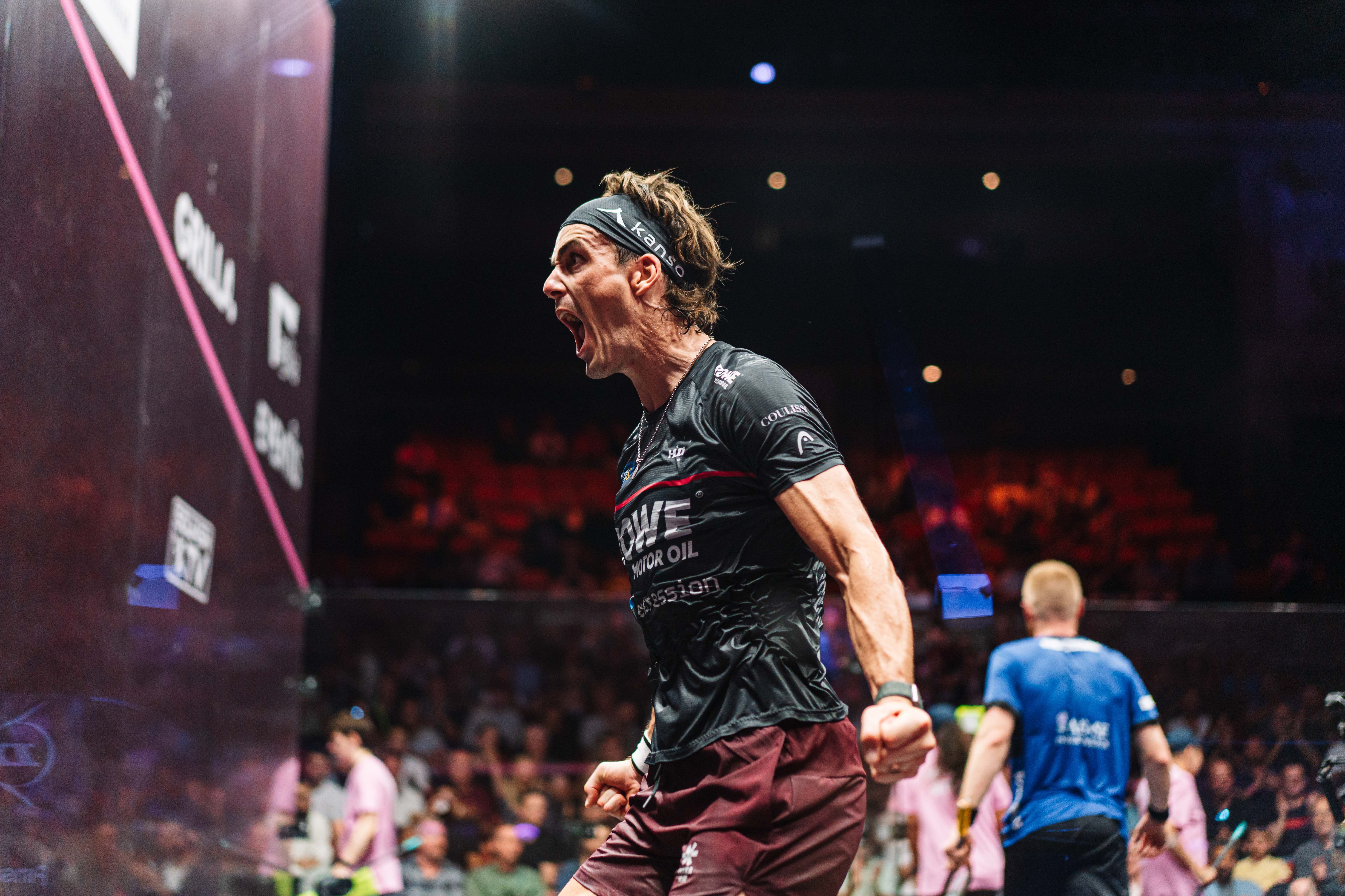 Paul Coll celebrates after winning the London Squash Classic. PHOTO: PSA