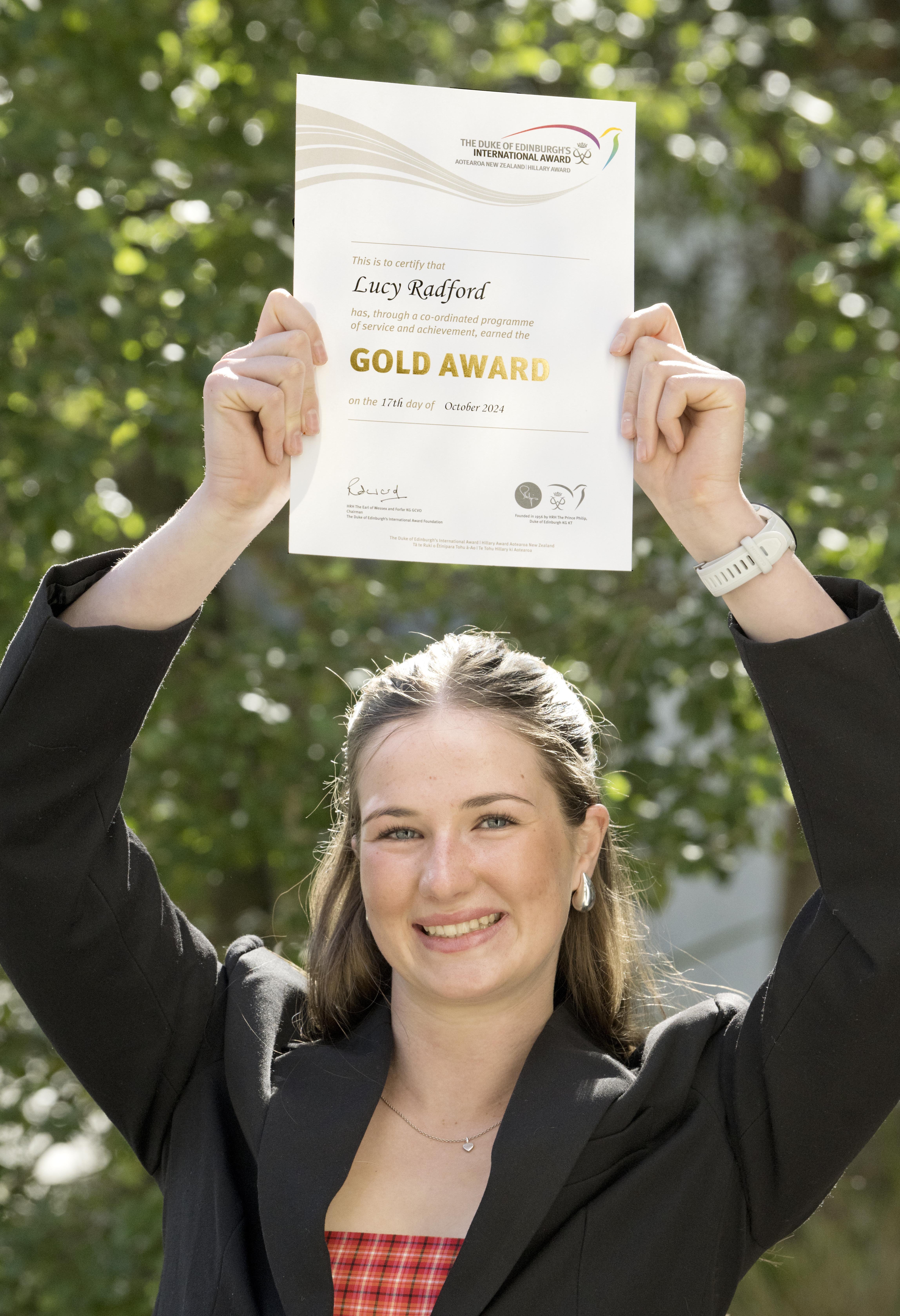Mount Aspiring College head student Lucy Radford received a Duke of Edinburgh gold award on...