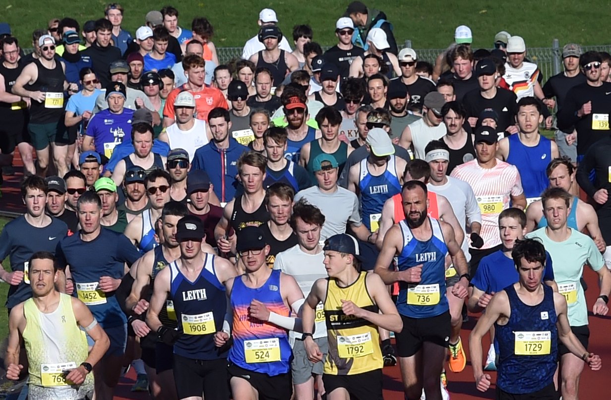 The start of the Dunedin half-marathon at the Caledonian Ground last Sunday. Photo: Peter McIntosh