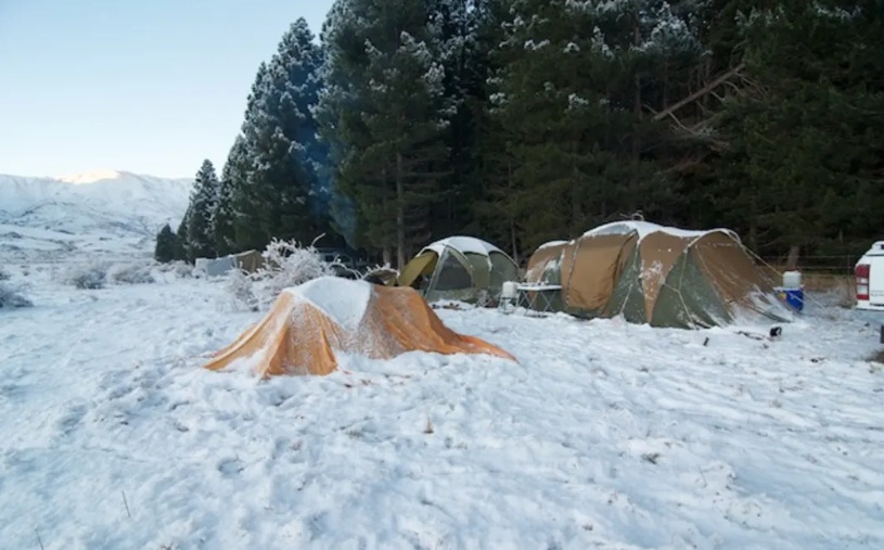 Heavy snow covers a camp, showing how challenging the environment can be. Photo: Supplied