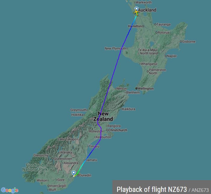 NZ673 an Auckland to Dunedin flight on Sunday 21/09/2025 that was impacted by turbulence. IMAGE:...