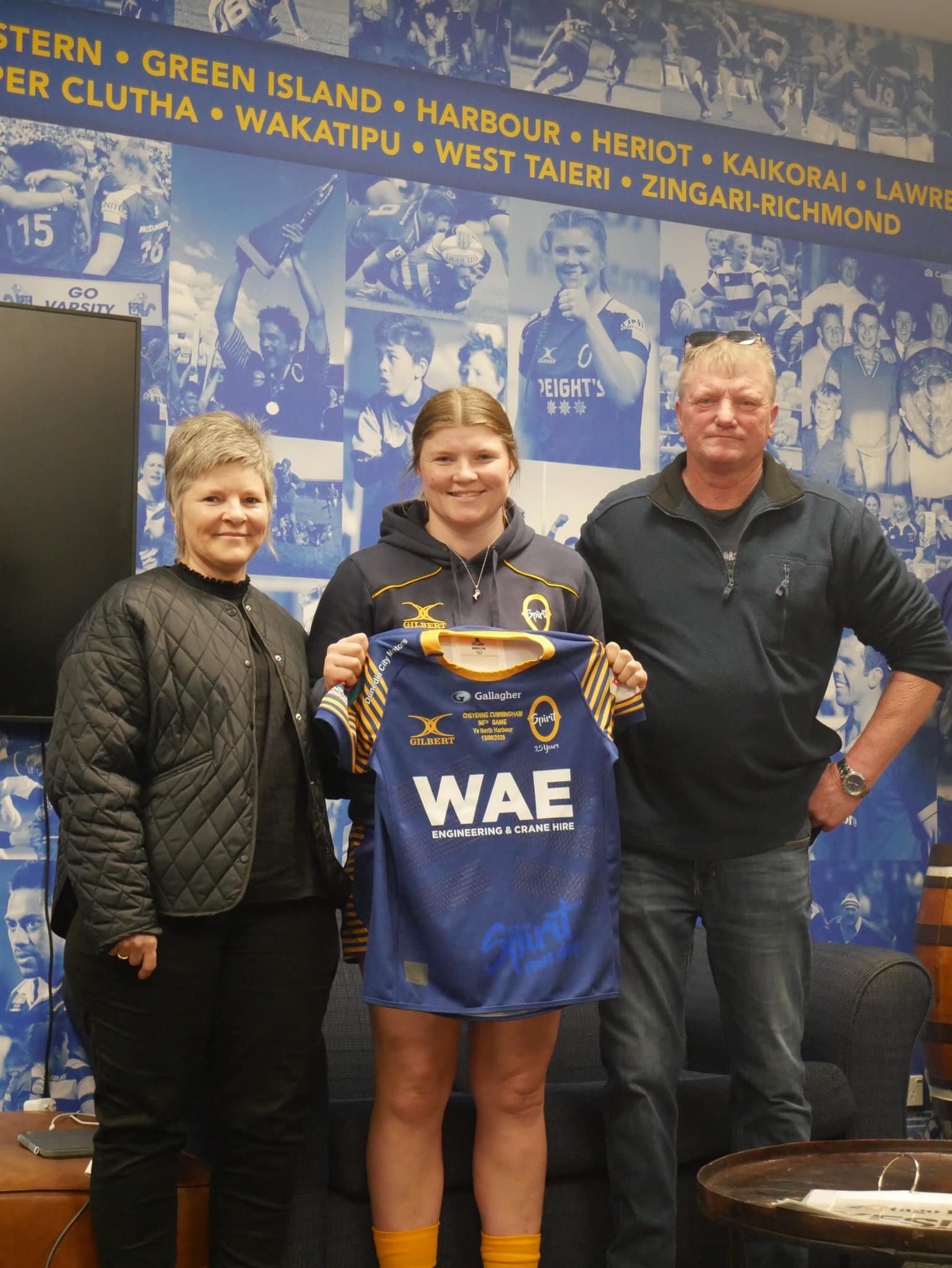 Cheyenne Cunningham was presented with her jersey by her parents Sally and Ted ahead of her 50th...
