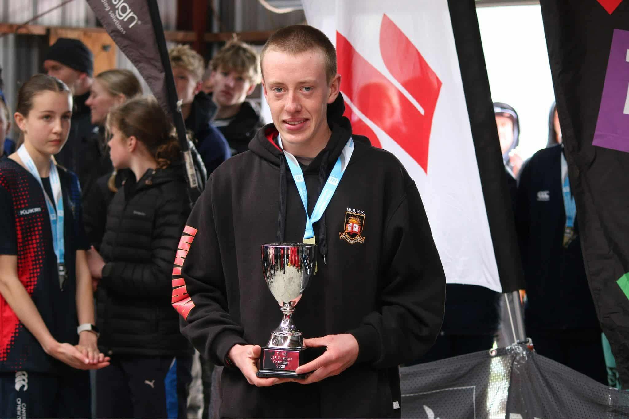Waitaki Boys’ High School student Henry Ward won the New Zealand under-16 duathlon title in...