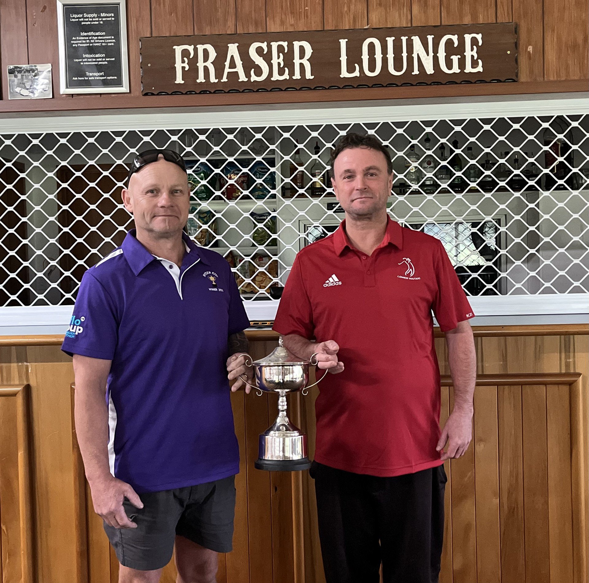 Lower Waitaki Golf Club team captain Pete Cartwright (right) and North Otago Golf Club team vice...