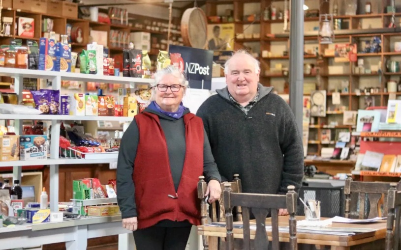 John and Helen Hellier at Gilchrist's Store. Photo: RNZ