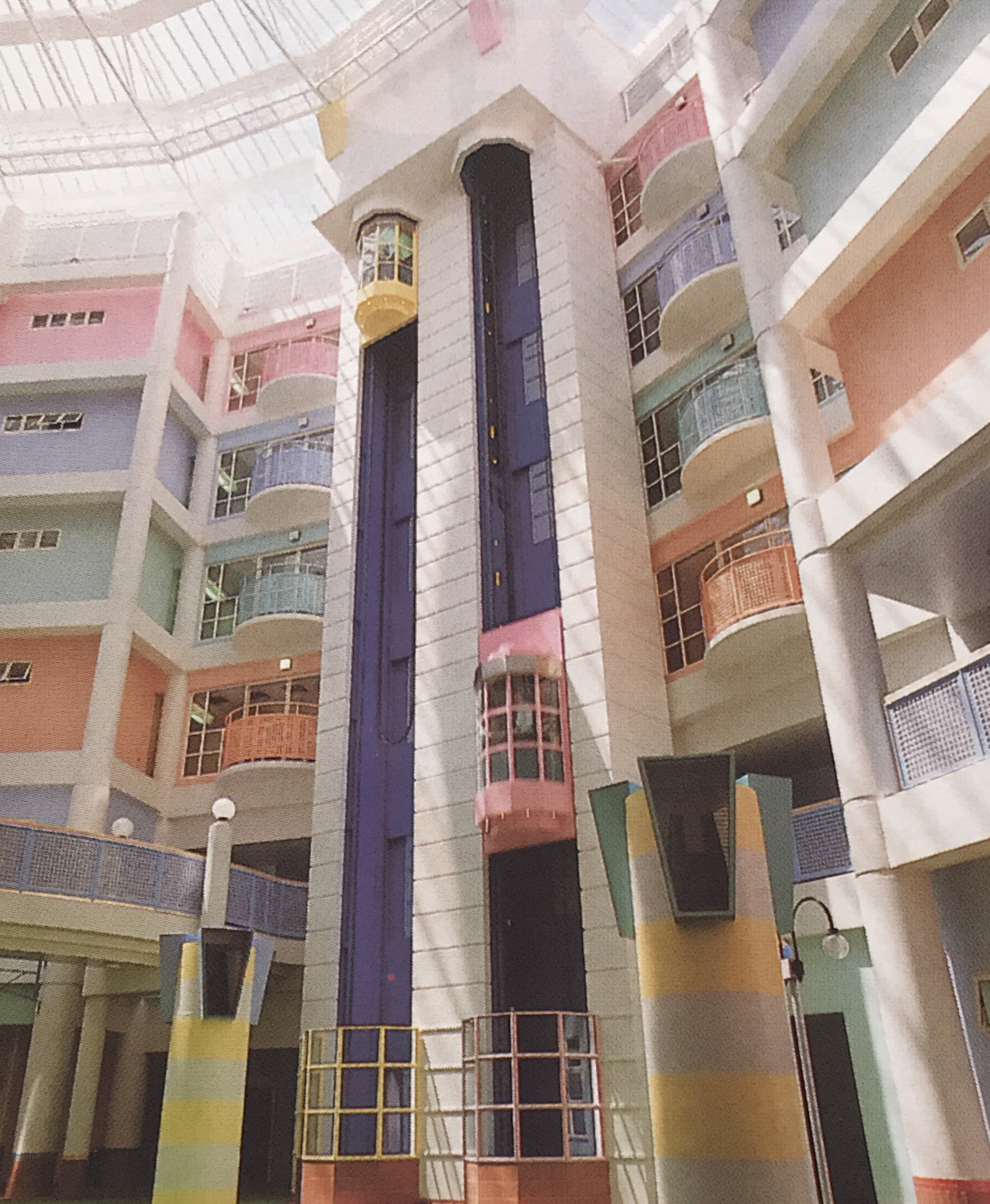 Starship Children’s Hospital in Auckland includes bright colours and a glass-covered atrium to...
