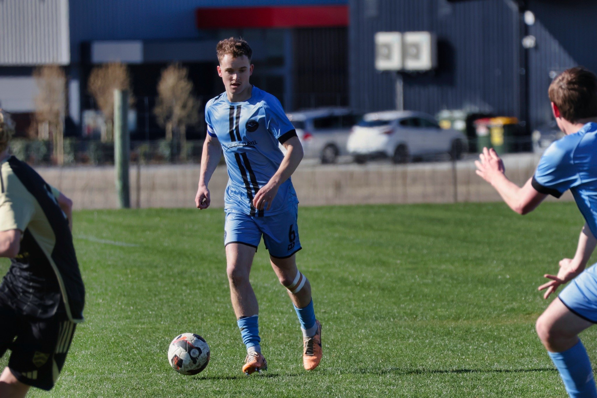 Jed Collings controls the ball for the Dunedin City Royals during their game against Wānaka at...