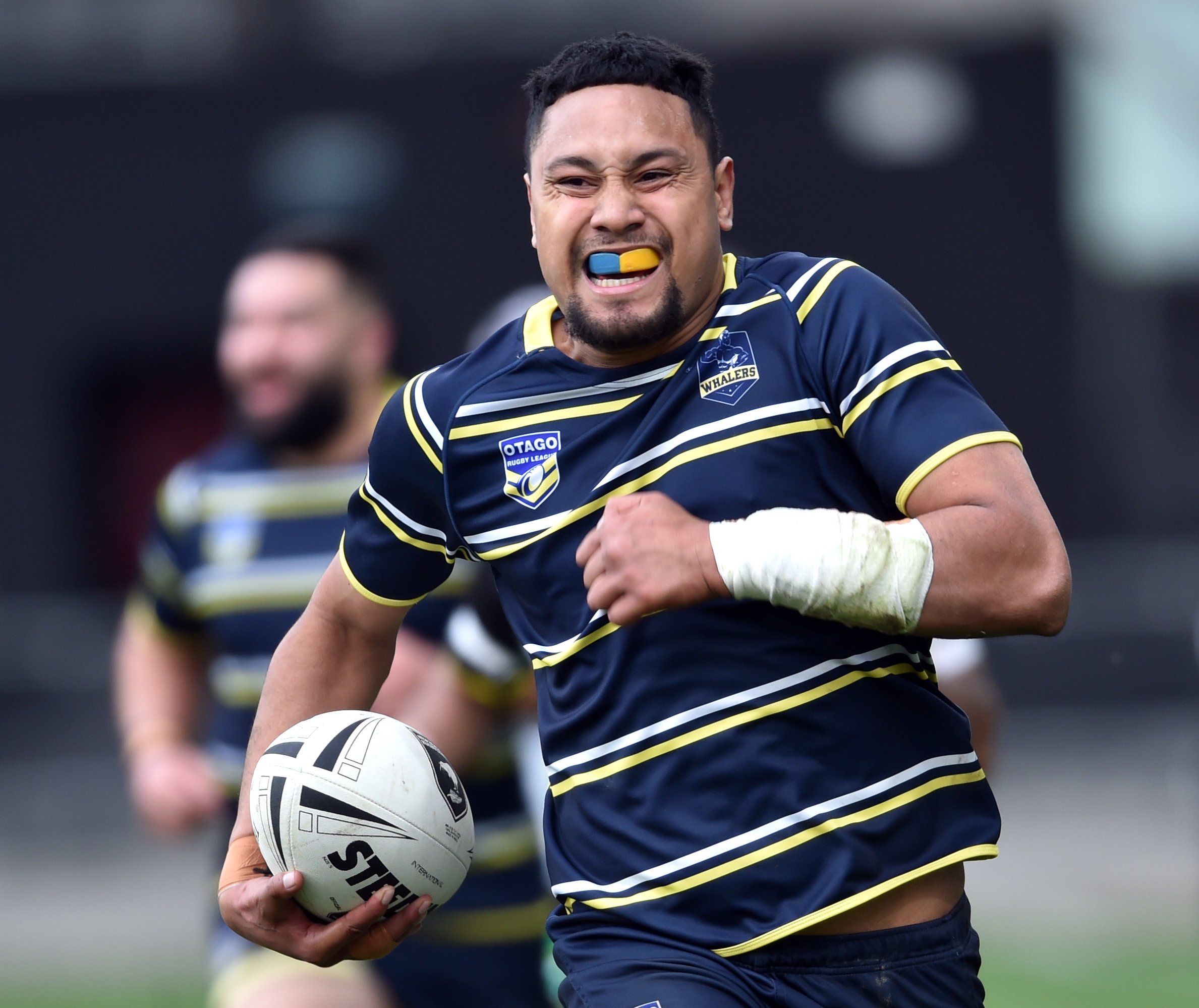 Otago Whalers winger Mavae Manuika on his way to scoring a try against the Aoraki Eels at Forsyth...