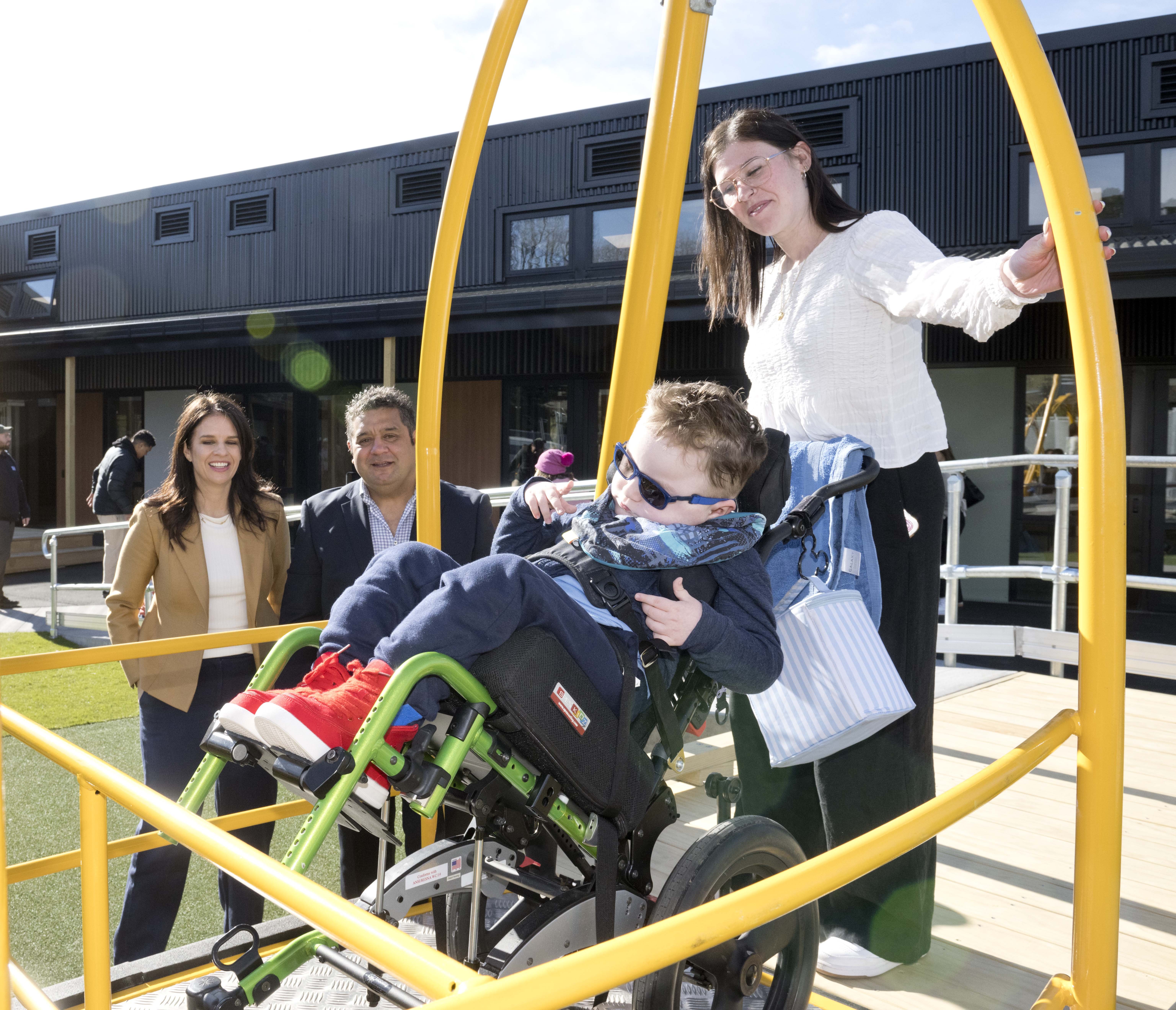 Education Minister Erica Stanford and Sara Cohen School principal Matt Tofia watch as teacher...
