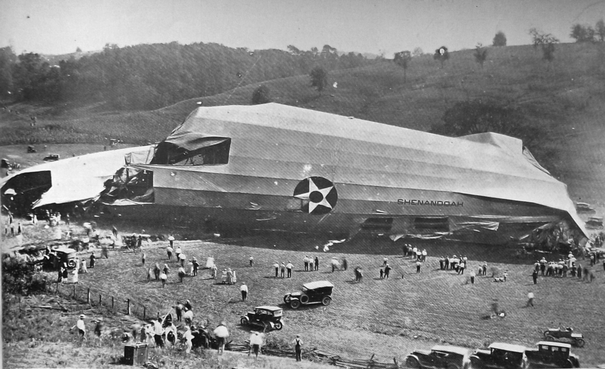 US Navy airship Shenandoah, which crashed near Caldwell, Ohio, during a thunderstorm. Fourteen...