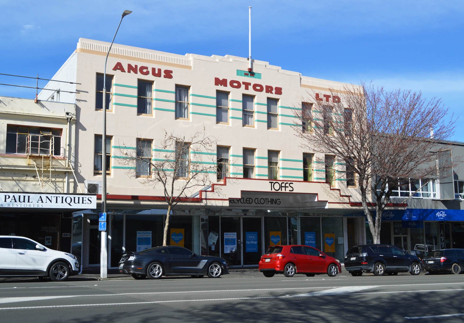 The former Angus Motors Building now houses apartments and the SPCA Op Shop. Image: David Murray