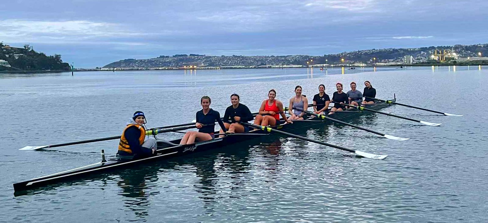 The Otago University Rowing Club development women's team (from left) Lilou Caspritz (coxswain),...