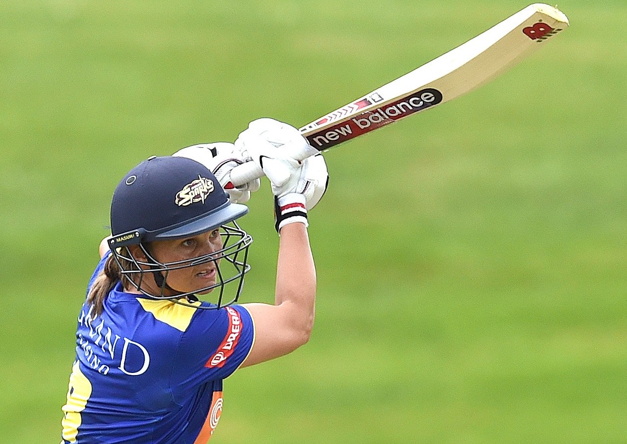 Sparks batter Suzie Bates hits straight during her side’s win over the Hinds at the University...