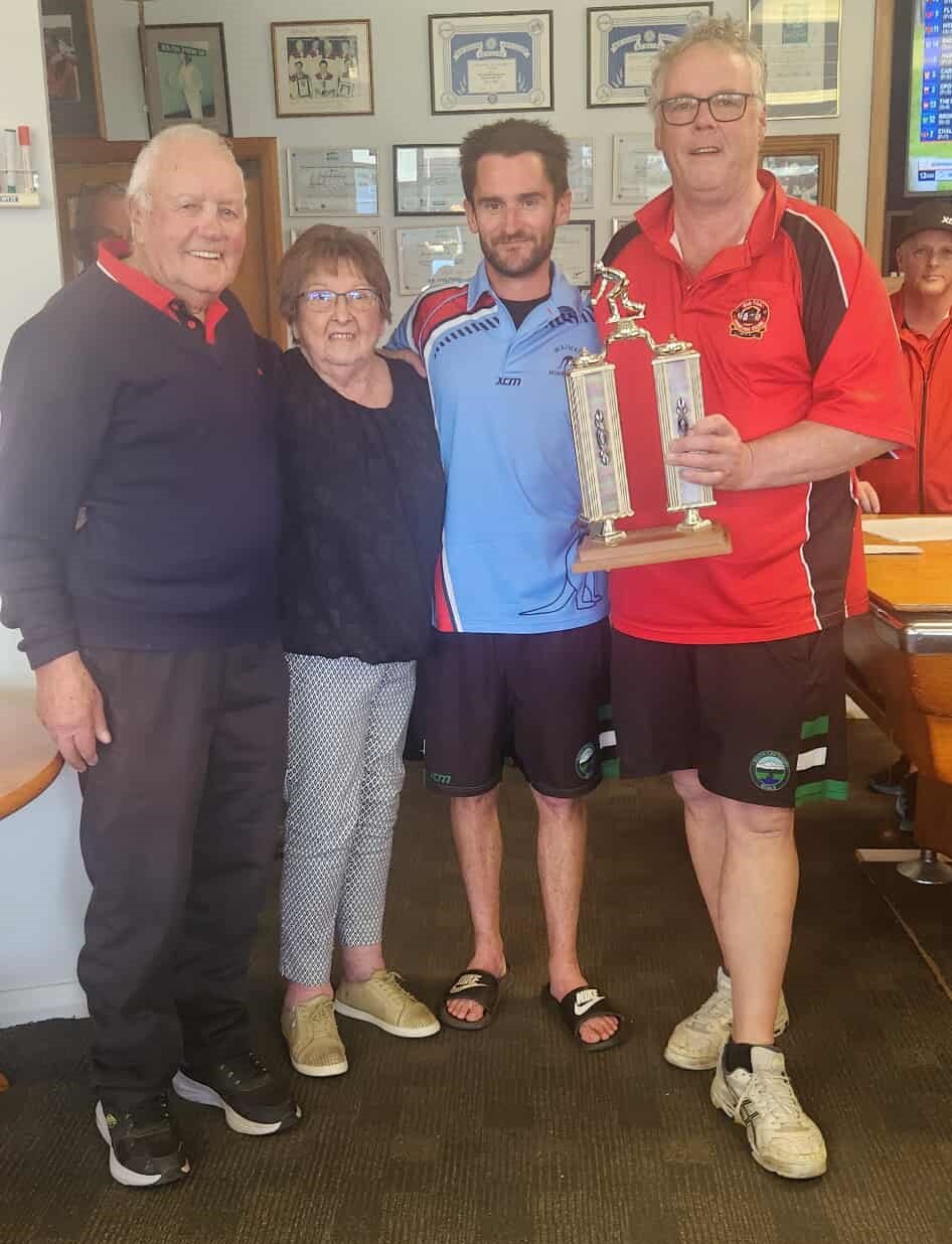 Celebrating winning the Dinga Bell memorial trophy are (from left) Jim Vevers, Rita Bell, Brodie...