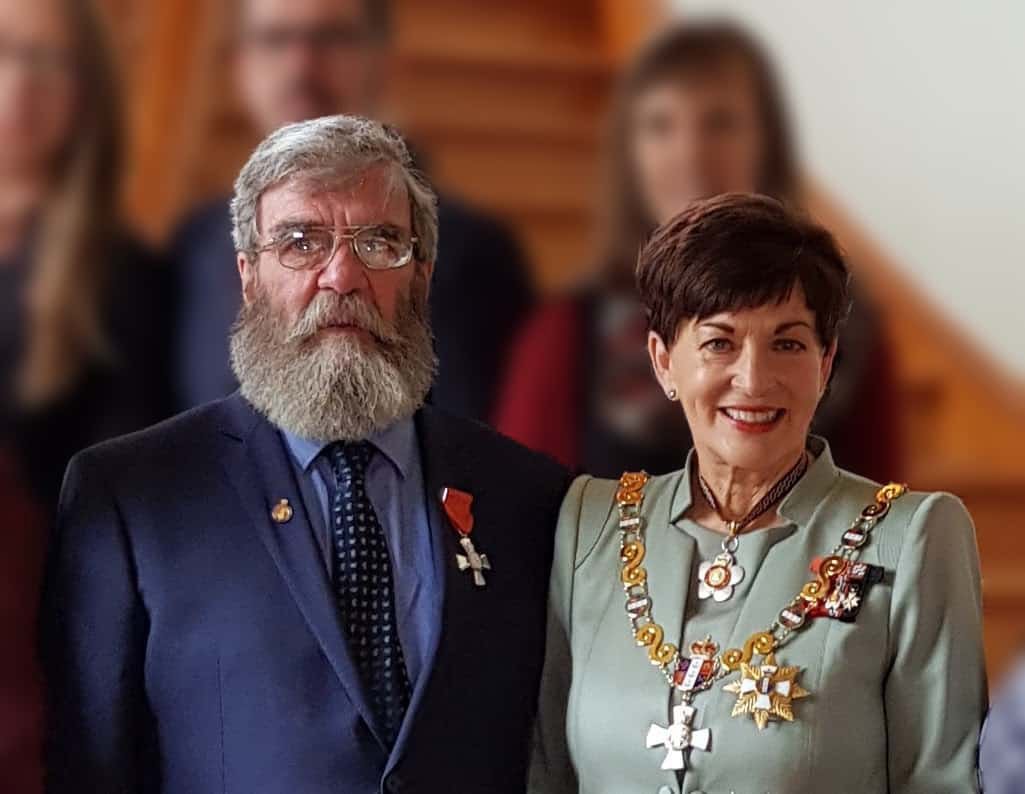 Mr O’Connor with then governor-general Dame Patsy Reddy after being invested as a Member of the...