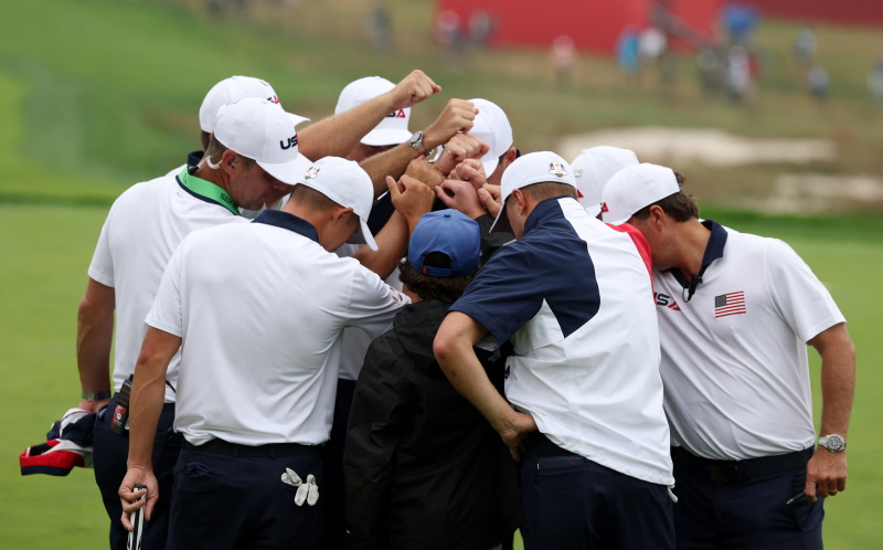The US Ryder Cup team practices at Bethpage Black Golf Course, Farmingdale, New York. Photo: Reuters
