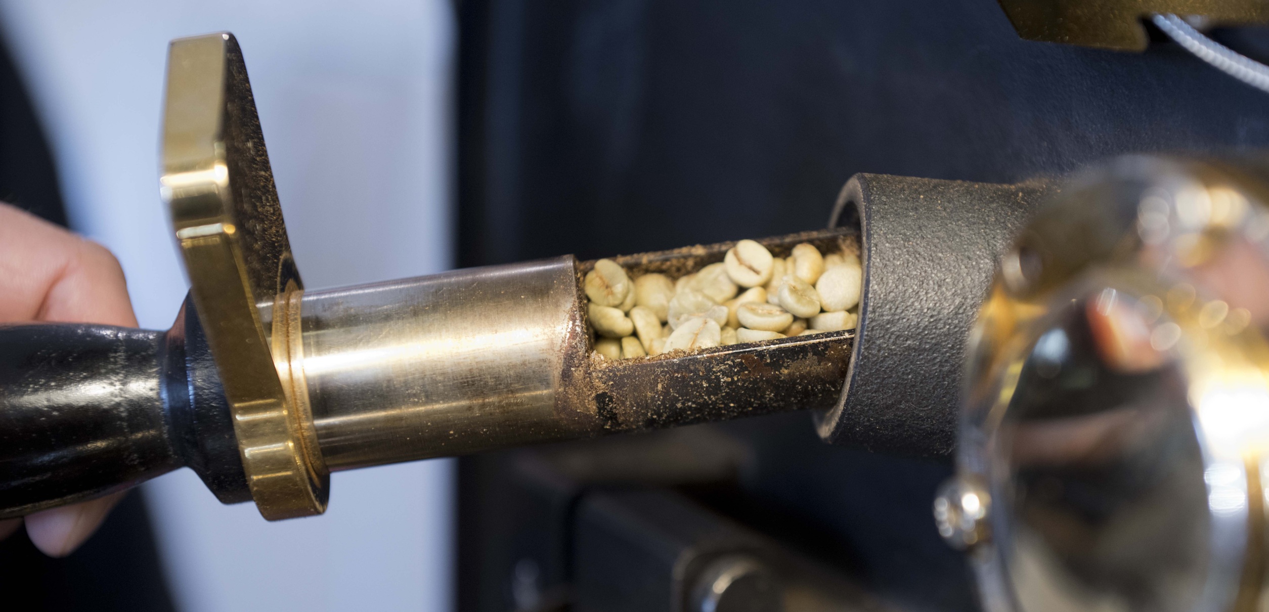 Beans are checked regularly during the roasting process.