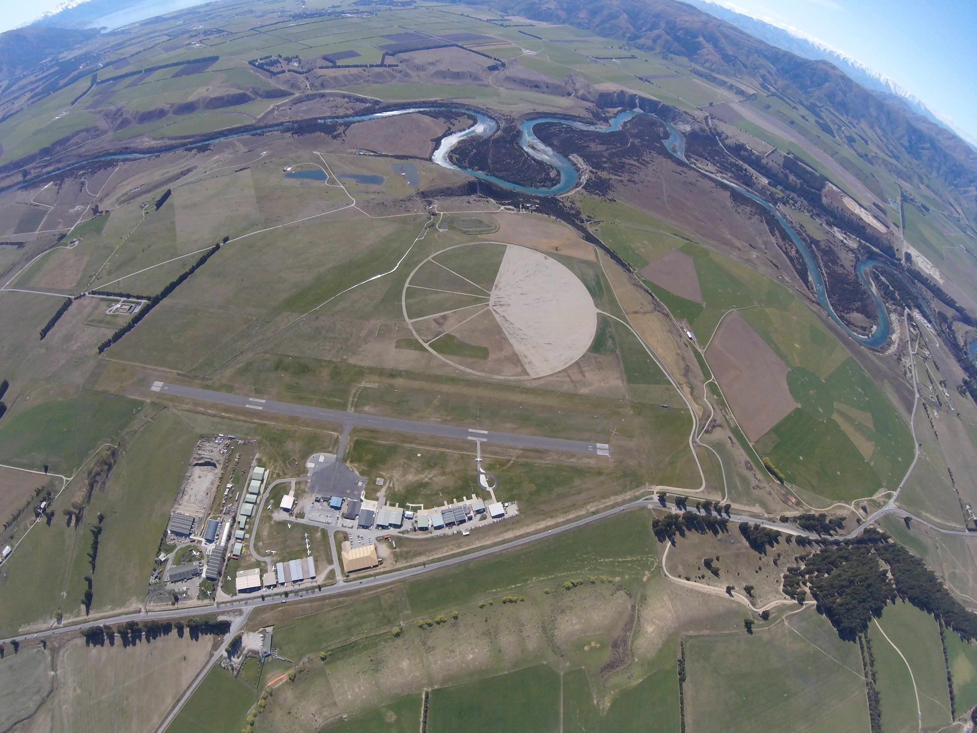 Wānaka Airport photographed by a skydiver. PHOTO: SUPPLIED WĀNAKA AIRPORT USERS GROUP