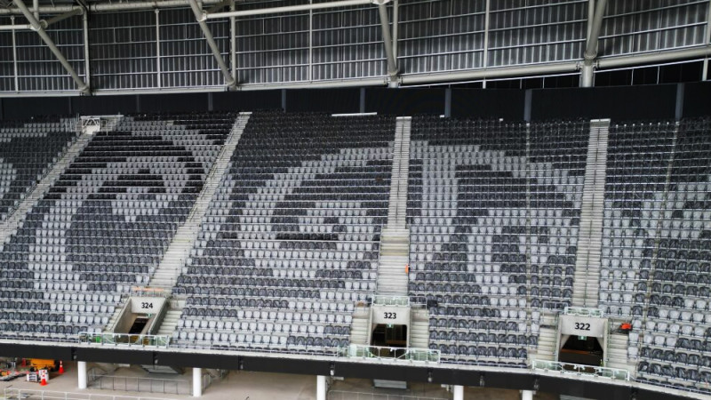 Large sections of the stadium seating have now been installed. Photo: CCC