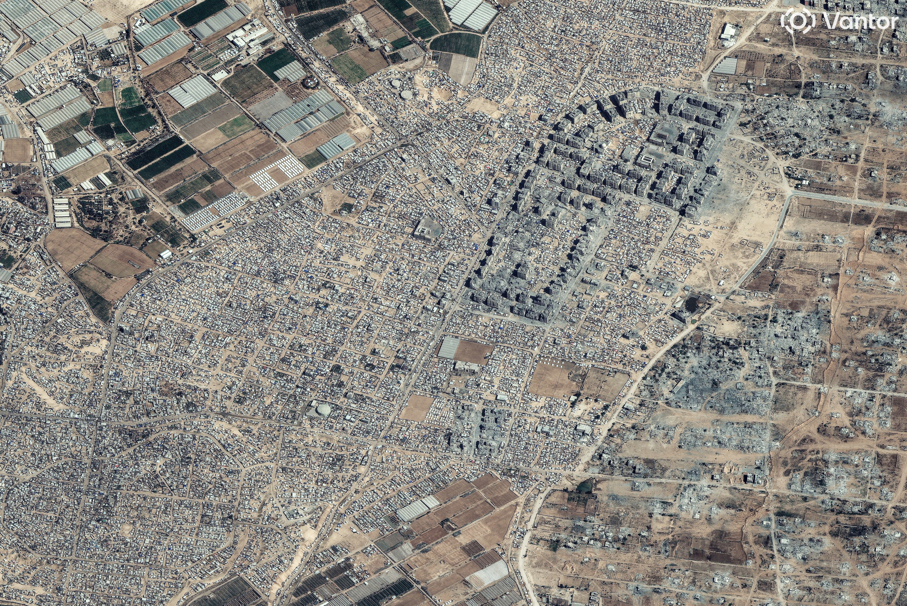 A satellite image shows refugee tents in Khan Younis. Satellite image ©2025 Vantor via Reuters