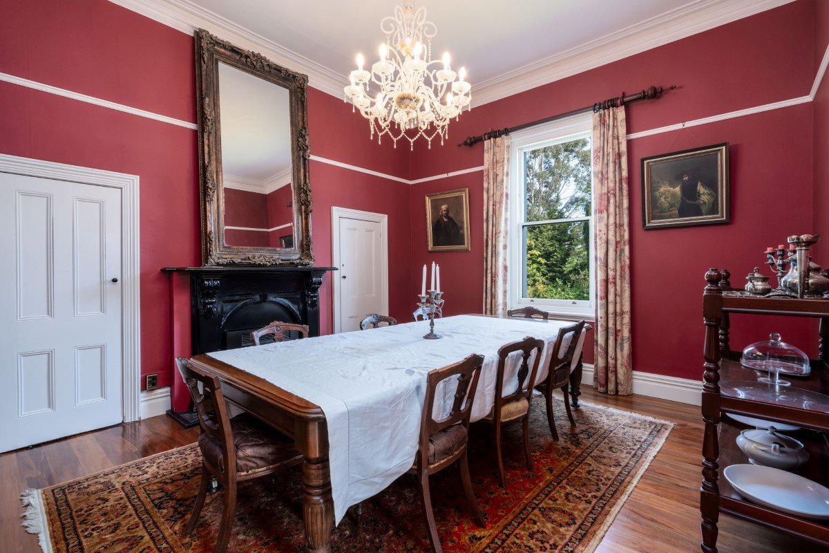 The table in the formal dining room came from the Cadbury’s boardroom, the chandelier from an...