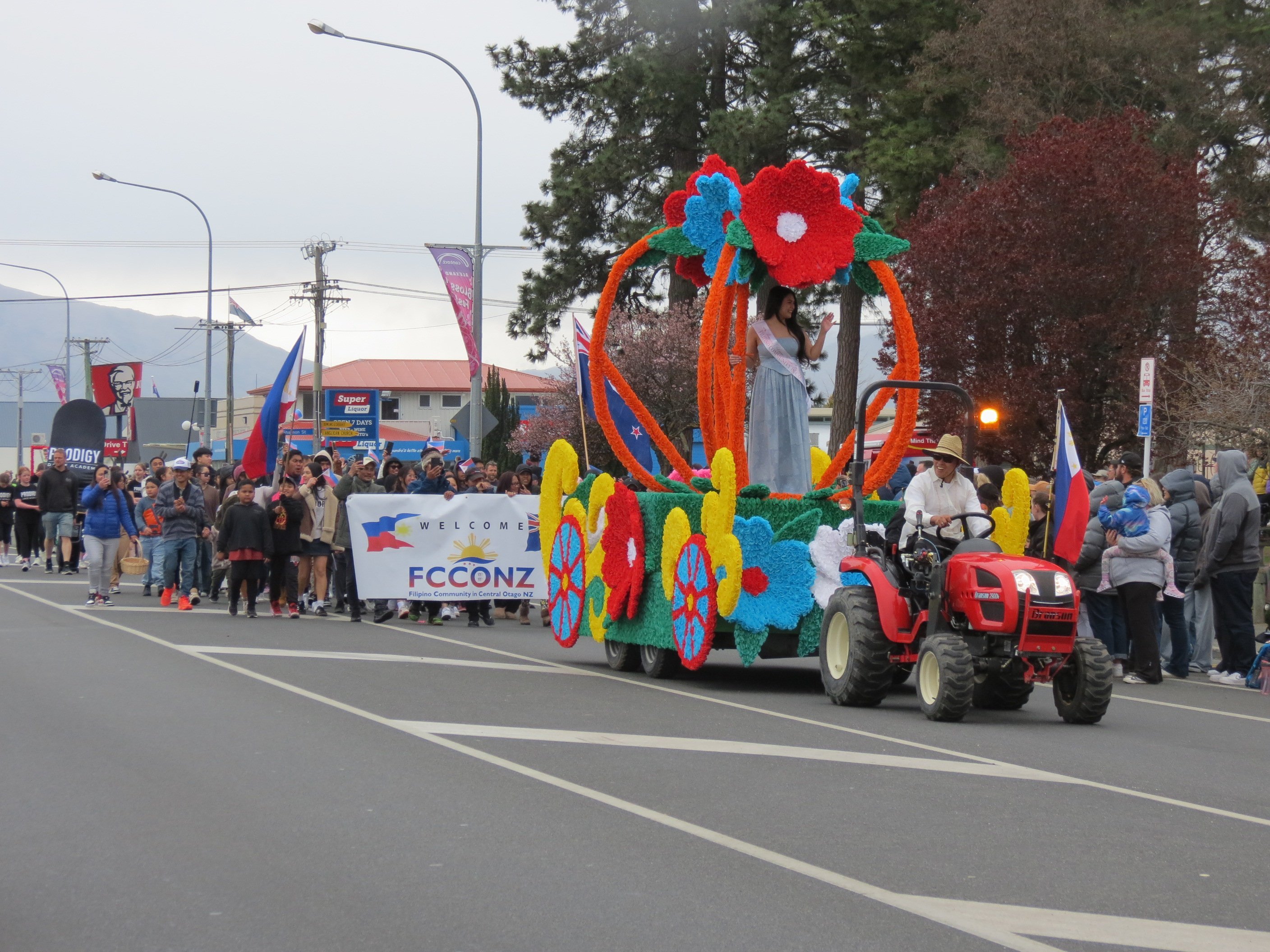 Princess and soon to be festival queen Andrea Javier leads the way with the Central Otago...