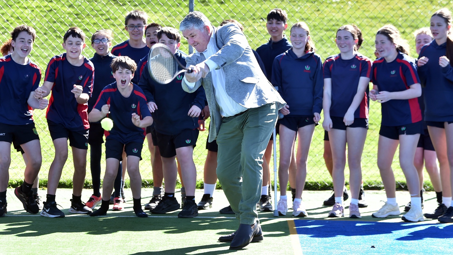 Balmacewen Intermediate principal Andrew Hunter,  showing off his tennis skills last week, is...